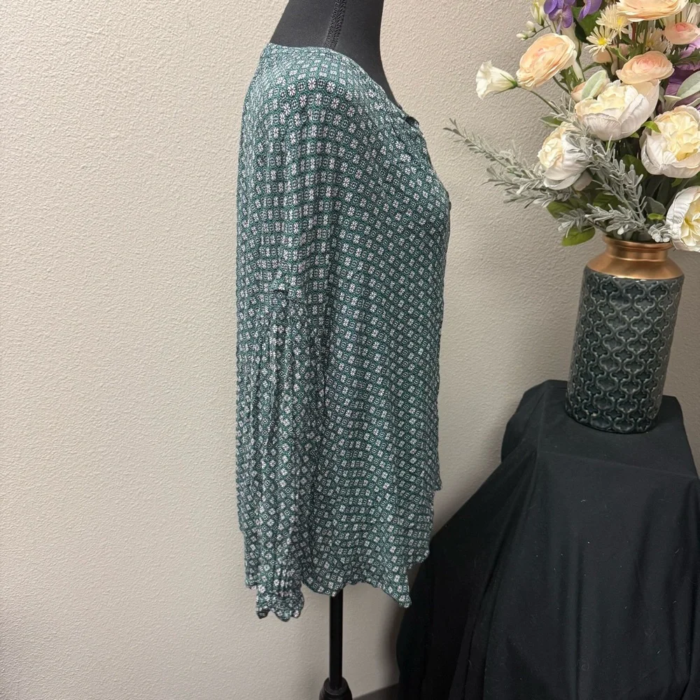 J. Jill 2X Green Boho Print Button Front Long Sleeve Tunic Top Plus Size - Picture 5 of 9